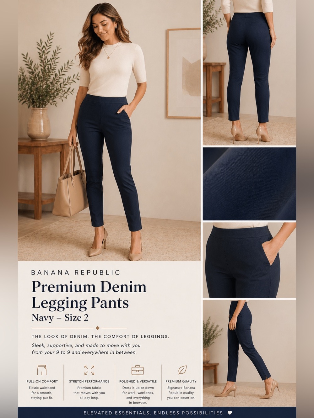 BANANA REPUBLIC Premium Denim Legging Pants – Navy – Size 2